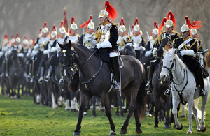 Lieutenant Colonel Dan Hughes, Commanding Officer of the Household Cavalry Mounted Regiment, leads a parade in Hyde Park during the Major General's Inspection
