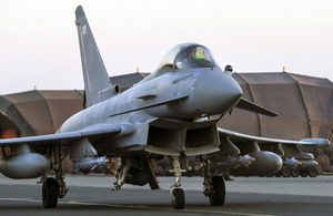 A RAF Typhoon FGR4 prepares for take off during Operation Shader, from RAF Akrotiri in Cyprus.