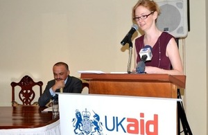 HE Victoria Dean, British High Commissioner delivering opening speech.