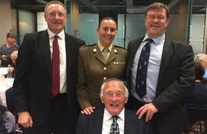 Supper guests. Left to right, standing, Paul Clabburn, London VAPC, Captain Victoria Kneale, Keith Broughton, Lloyd’s and City Branch of the RBL. Seated, front: Gray Ross, Dunkirk Memorial House. Photo: Paul Clabburn. All rights reserved.