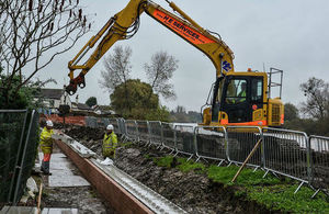 Flood repair work at Minsterworth, Gloucestershire