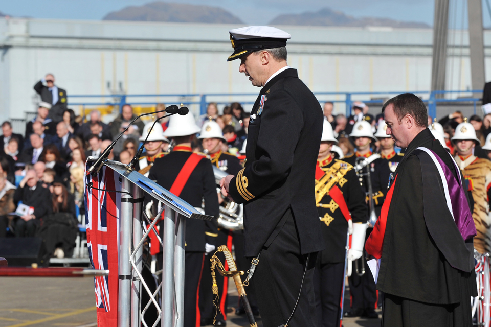 Commander Peter Green addresses the crowd