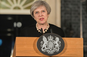 Prime Minister Theresa May speaking outside 10 Downing Street