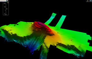 Multibeam echo sounder imagery of the uncharted sea mount discovered by HMS Echo in the Red Sea