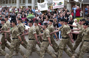 Family and friends welcome back the final squadron from the 2nd Royal Tank Regiment to return from Afghanistan