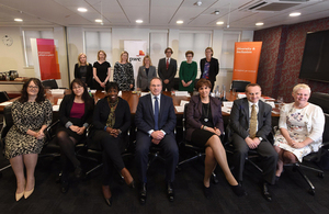 International Development Secretary Justine Greening with top business leaders and gender-specialists at the Birmingham office of business advisory firm PwC. Picture: Jas Sansi