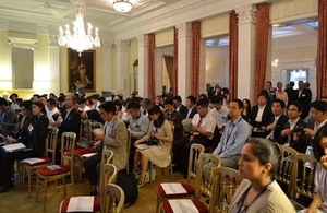 Audience listening to presentations from UK companies at the British Embassy in Tokyo