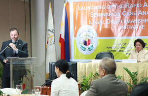 Chargé d’Affaires Trevor Lewis giving the British Embassy's message of support