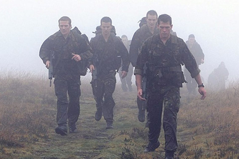 The Royal Marines Physical Training Instructors during the 30-mile (48km) yomp across the rugged terrain of Dartmoor  
