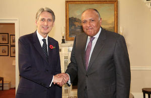 Foreign Secretary Philip Hammond meeting Egyptian Foreign Minister Sameh Shukri in London.
