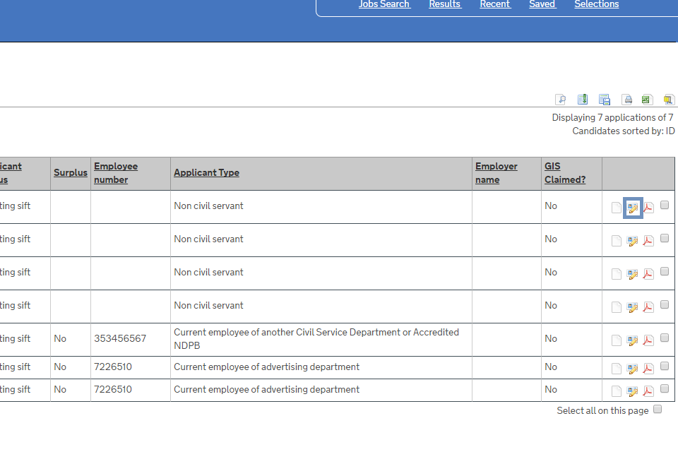 Demonstrating the icon that depicts the applicant history page.