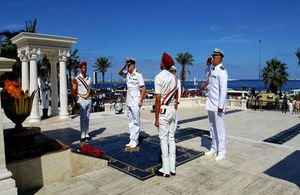 HMS OCEAN Captain Robert Pedre said lays wreath at the tomb of the unknown soldier in Alexandria