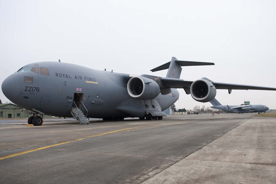 A Royal Air Force C-17 Globemaster aircraft