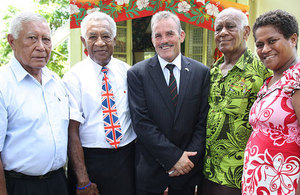 Major Jim Hall (British Army Support Officer, British High Commission Suva) with members of the Royal British Legion Fiji branch.