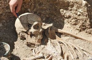 An archaeological dig of an Anglo-Saxon burial ground, Salisbury Plain. Crown copyright