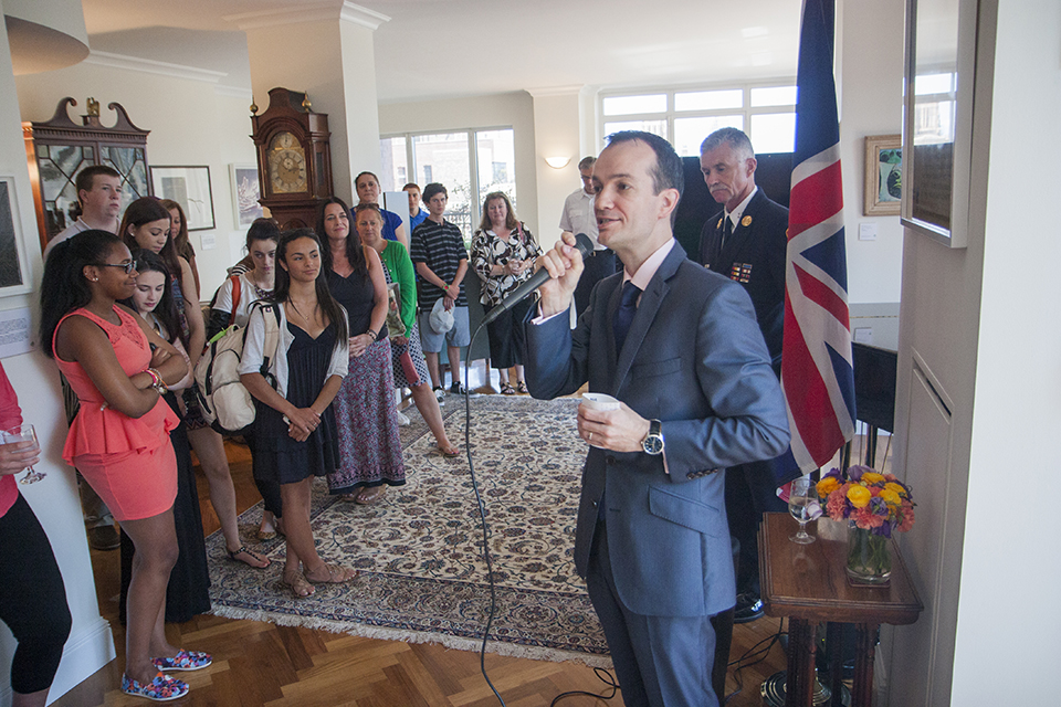 Consul General Danny Lopez addresses the guests at the tea.