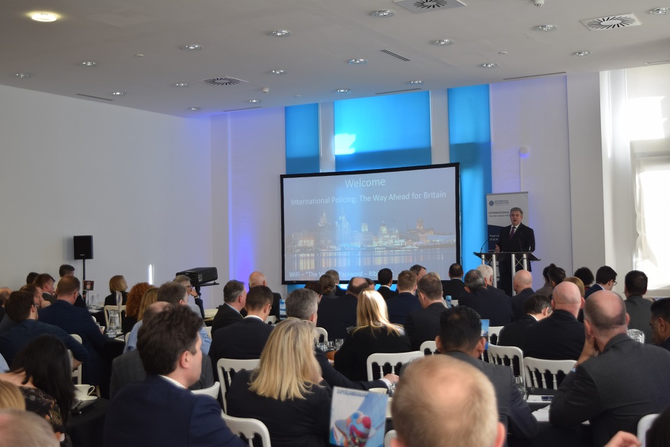 Minister for Policing and Fire Service Brandon Lewis addresses UK police partners