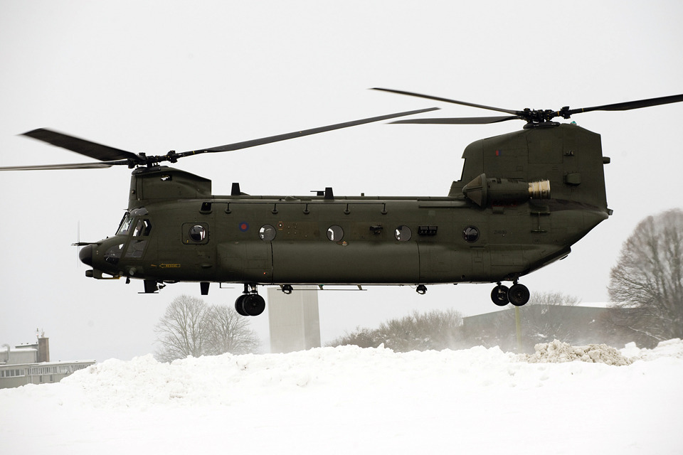 RAF and Navy helicopters assist weather stricken communities