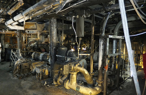 Fire damage in engine room of Pride of Canterbury