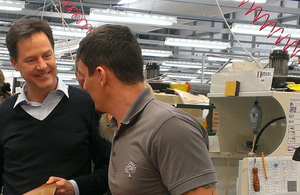 Nick Clegg at the new Mulberry factory.