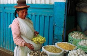 Chuño potatoes at market in Bolivia