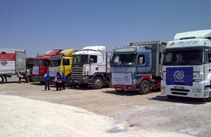 Trucks carrying UN aid into Syria at the border with Turkey. Picture: Christophe Morard/Global Logistics Cluster