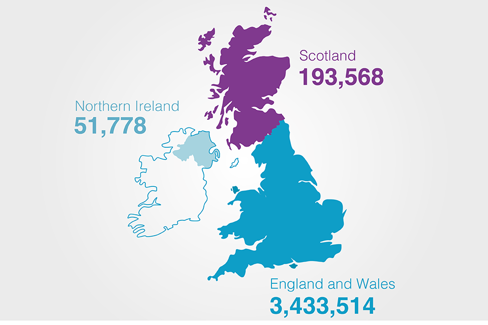 Map of UK showing statistics