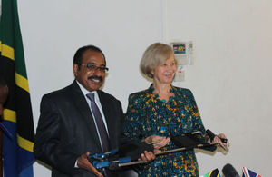 HE Dianna Melrose, the British High Commissioner hands over Pediatric Leg Traction to Hon. Dr. Seif Rashid, Minister of Health and Social Welfare