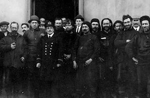 Chilean Pilot Luis Pardo, Sir Ernest Shackleton and the Endurance's crew after being rescued.