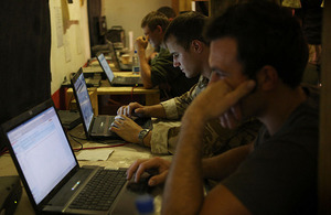 Royal Marines keep in touch with their families and friends over the internet from Forward Operating Base Gibraltar in Helmand province, southern Afghanistan (stock image)