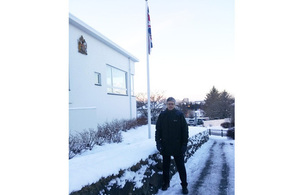 HM Ambassador Stuart Gill outside the British Embassy Reykjavík