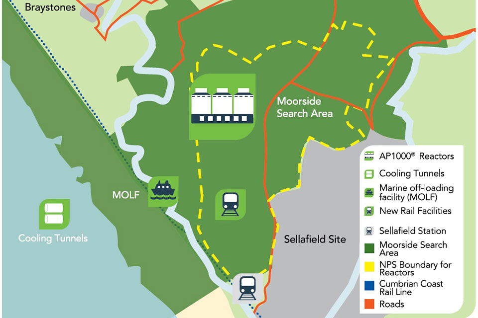 A map showing the Moorside land adjacent to the Sellafield site.