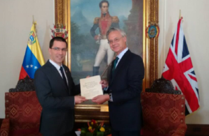 The new British Ambassador to Venezuela presented copies of his Letters of Credentials to the Venezuelan Minister of Foreign Affairs Jorge Arreaza