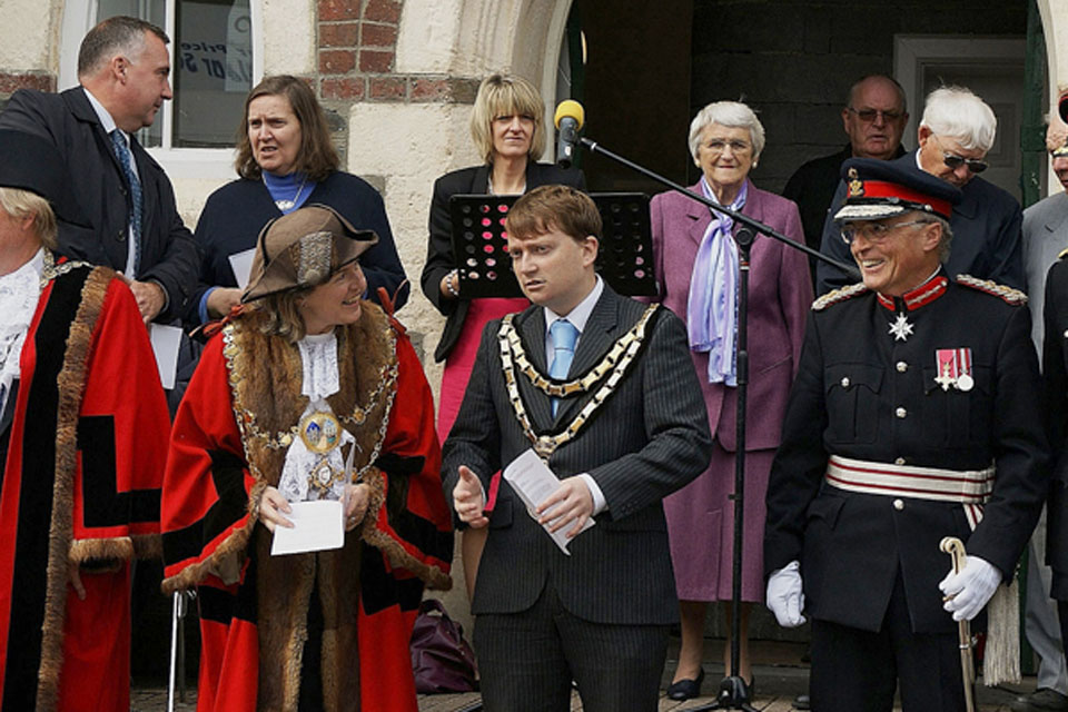 From left: Mr Graham Evans, Councillor Catrin Miles, the Mayor of Cardigan, Councillor Mark Cole, Chairman of Ceredigion County Council, the Honourable Robin Lewis, Lord-Lieutenant of Dyfed, and Brigadier Philip Napier