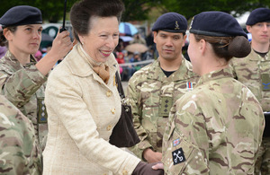 Princess Anne shakes hands with a soldier of 2 Signal Regiment [Picture: Sergeant Dan Bardsley, Crown copyright]