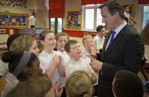 David Cameron speaks to schoolchildren about sport.