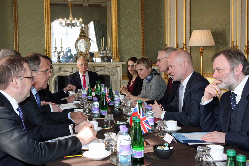 Foreign Secretary William Hague meeting Russian Foreign Minister Sergey Lavrov