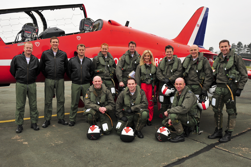 Helen Skelton with the pilots of the 2013 RAF Aerobatic Display Team