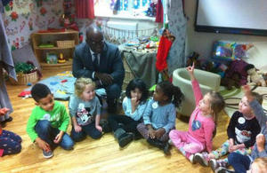 Sam Gyimah, Minister for Childcare with nursery scholl children