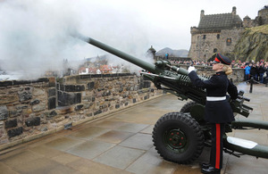 Bombardier Allison Jones fires the 1 o'clock Gun at Edinburgh Castle [Picture: Mark Owens, Crown copyright]