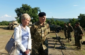 Ambassador Emma Hopkins and the UK Defence Attaché Captain Richard Blackwell attended a demonstration of the PLATINUM LION 15-3 exercise in Novo Selo
