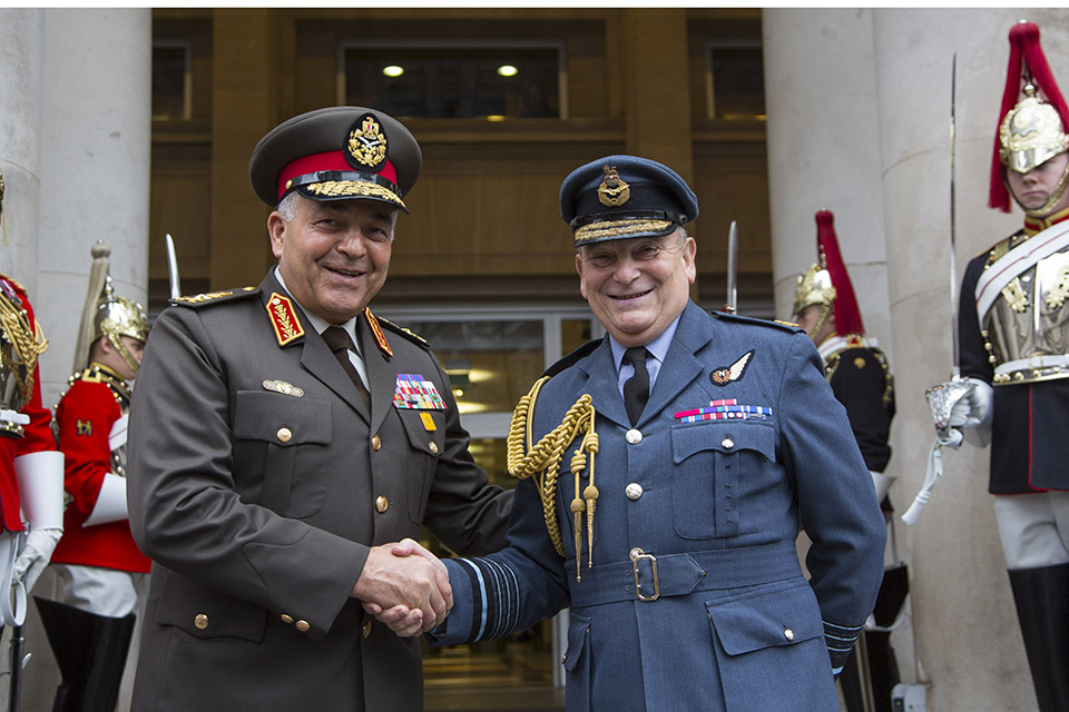 Chief of the Defence Staff Air Chief Marshal Sir Stuart Peach today welcomed his Egyptian counterpart Lieutenant General Mahmoud Hegazy to London. Crown Copyright.