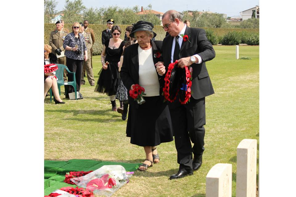 Alma Williams and Michael Blackham lay a wreath for their brother and uncle, LCpl Blackham, All rights reserved