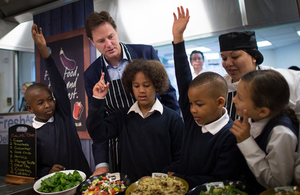 Deputy Prime Minister Nick Clegg launching free school meals at a school.