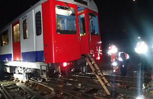 The derailed train, showing the ladder used to evacuate the passengers (courtesy of LUL)