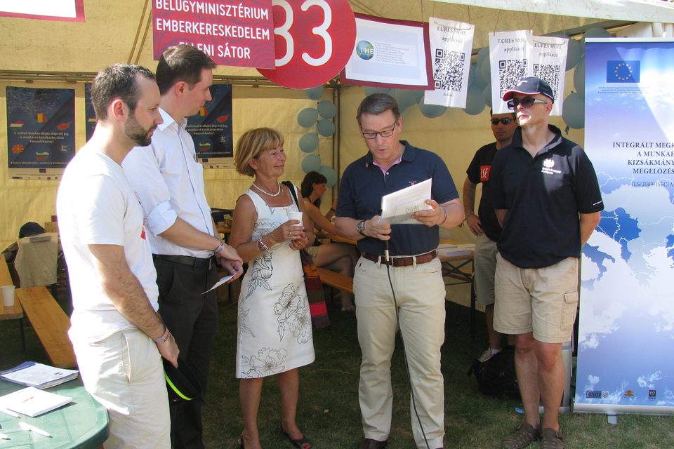 Ambassador Knott (first from the right) visited the Anti-Trafficking tent at the Sziget Festival