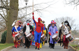 The Royal Marines Commando Training Centre Band in fancy dress for Comic Relief [Picture: Leading Airman (Photographer) Emz Nolan, Crown copyright]