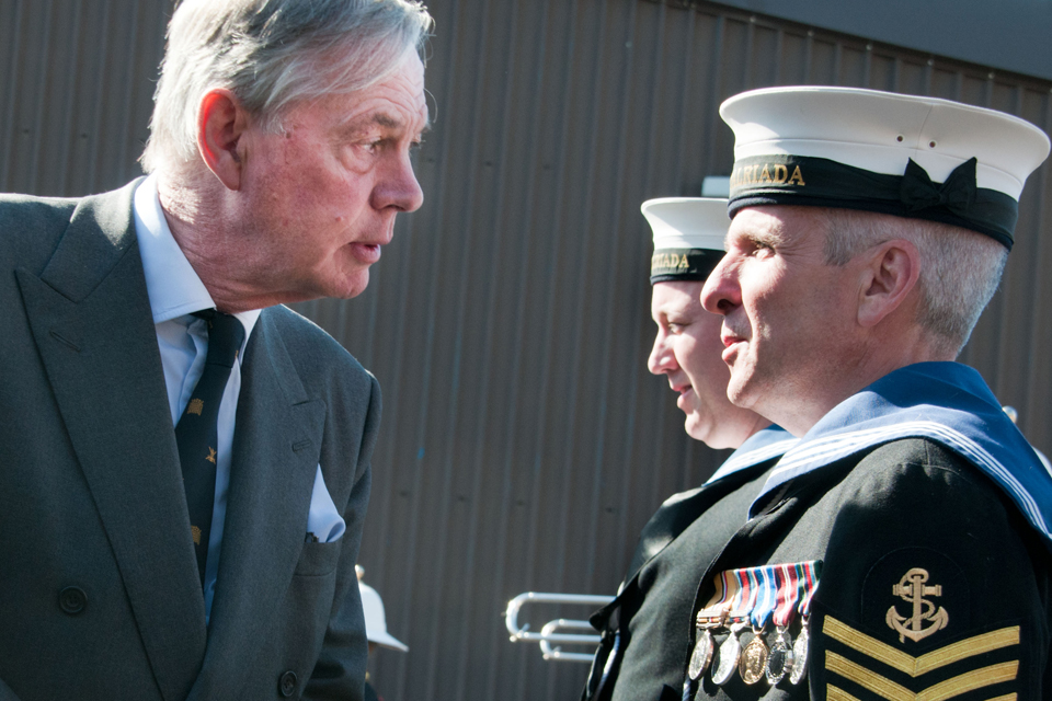 Lord Astor speaking to Leading Seaman (Logistician) Paul Ellis