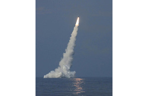 HMS Vanguard launches a Trident II D5 missile during a demonstration and shakedown operation in 2005 (stock image)