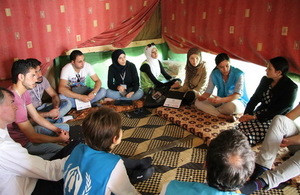 Secretary of State visiting refugees at an Informal Tented Settlement in Bekaa